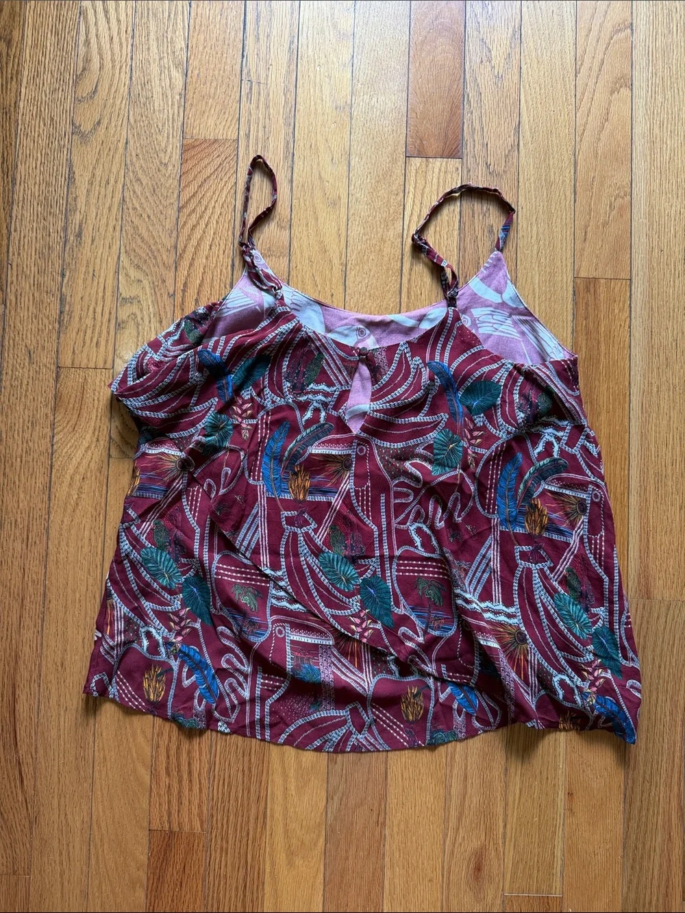 FARM Rio Burgundy Multi-Print Spaghetti Strap Camisole